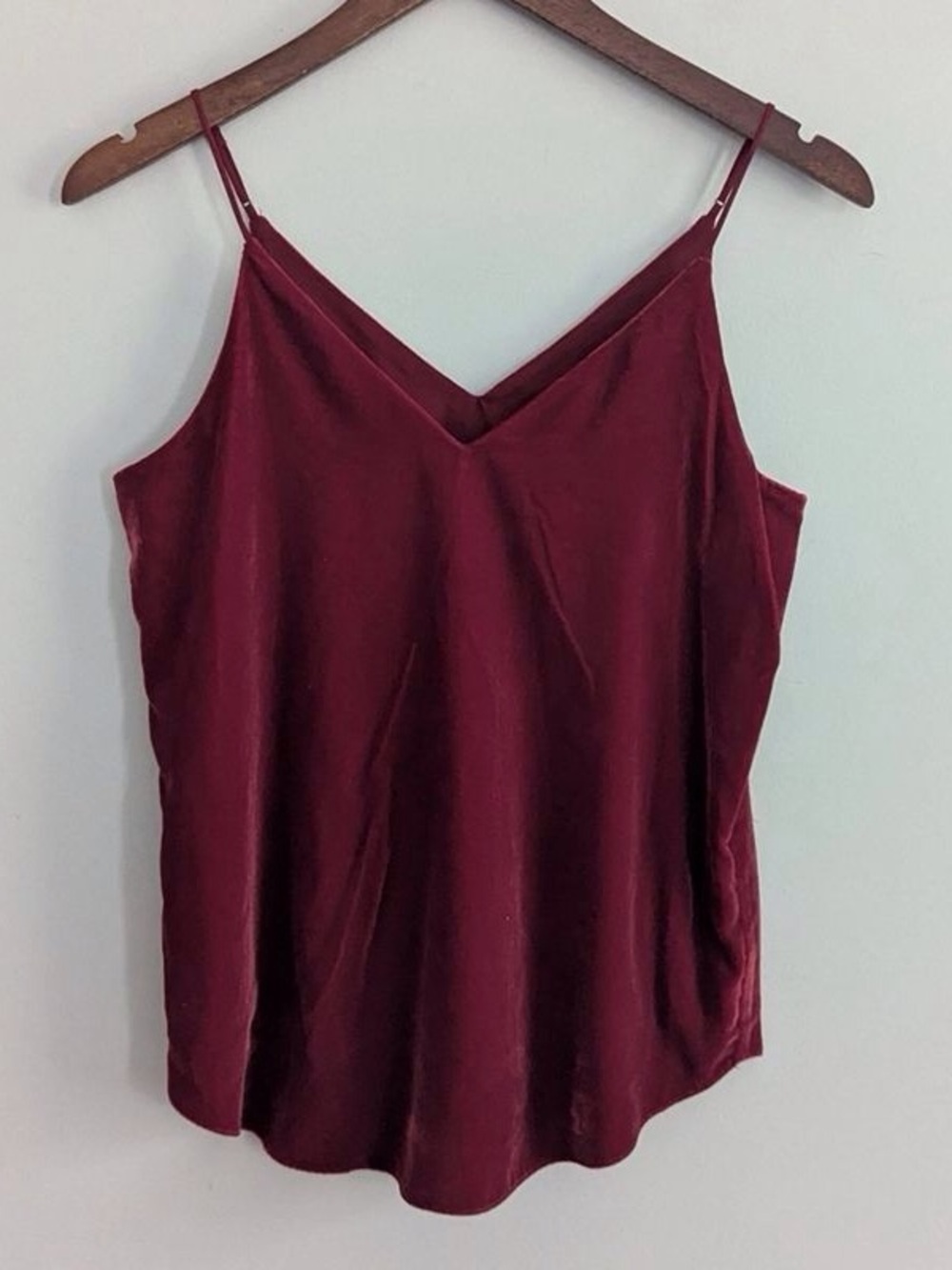 Women’s V-Neck Burgundy Satin Cami Tank Top